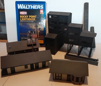 HO Scale 5 Structures - 1 lighthouse kit, 1 Scratch Built