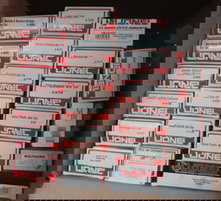 Lionel O Gauge Carton of 21 Boxed Freight Cars + Beer Can Car