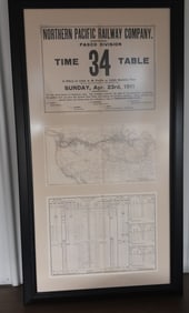 Framed Northern Pacific Railway Employee Timetable - 1911 Pasco Div.