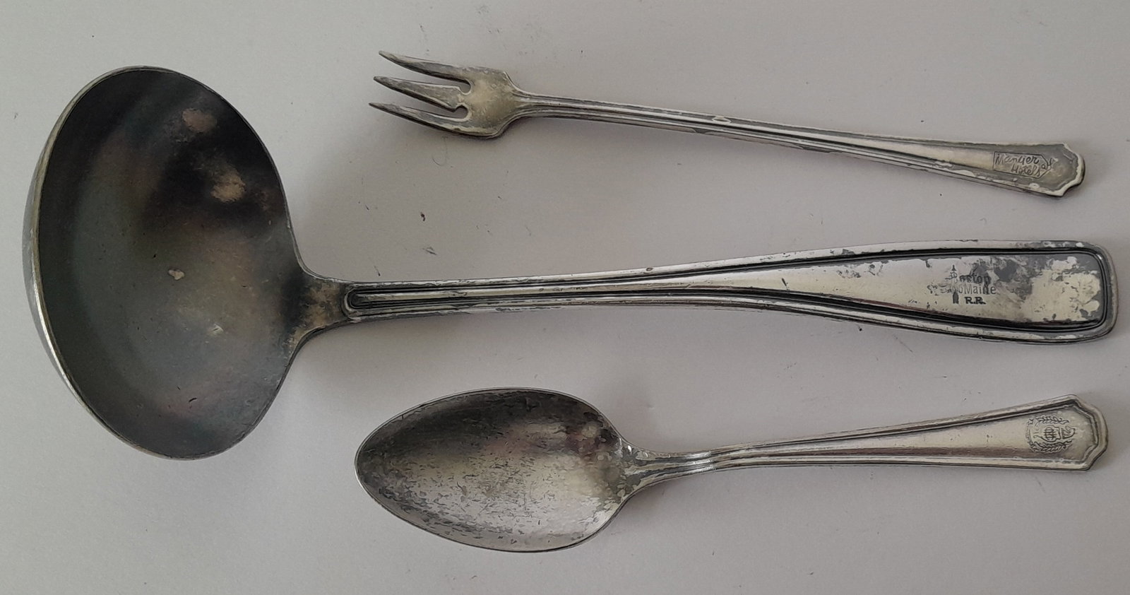 Boston & Maine Silver Tureen Ladle 8" + 2 Hotel Manger (1 of 3)