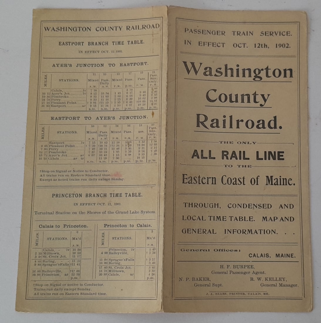 Washington County Railroad (Maine) Timetable 1902 (1 of 2)