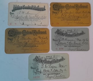 Maine Central Railroad Annual Passes (5) 1886 - 1894