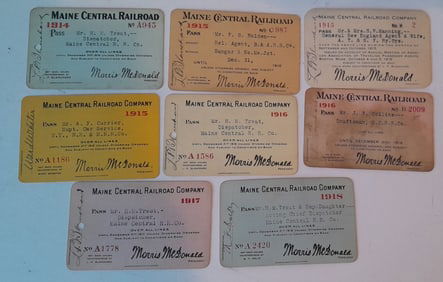 Maine Central Railroad Annual Passes (8) 1914- 1918