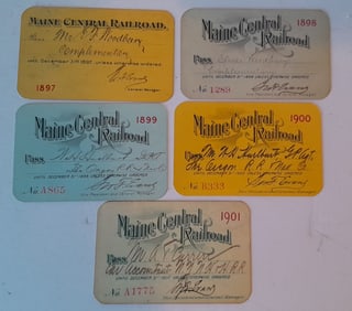 Maine Central Railroad Annual Passes (5) 1897 - 1901