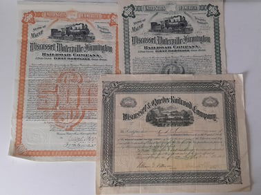 3 W&Q / WW&F Narrow Gauge Stocks & Bonds