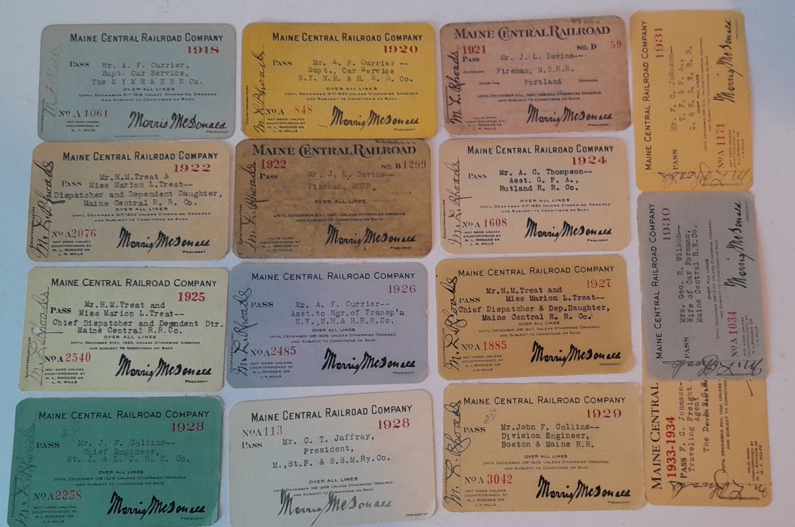 Maine Central Railroad Annual Passes (15) 1900's (1 of 3)