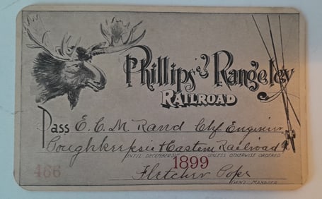Phillips & Rangeley Railroad Annual Pass 1899 - Moose Vignette