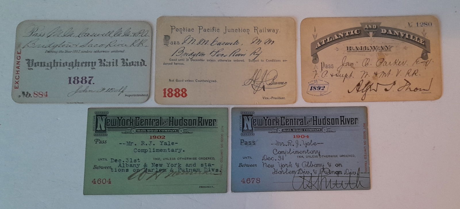 5 Annual Passes, Mixed Railroads: Y, PPJ, A&D, NYC&HR (1 of 2)