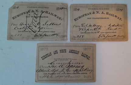 3 European & North American Railroad Annual Passes 1870's