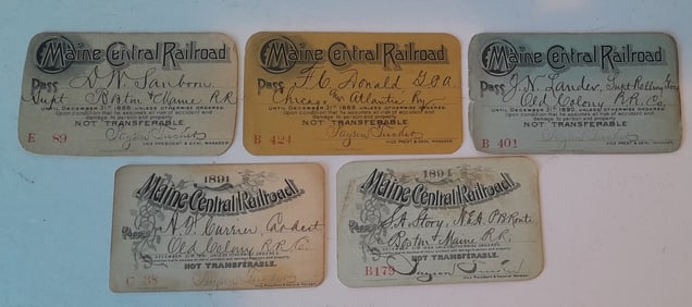 Maine Central Railroad Annual Passes (5) 1888 - 1894