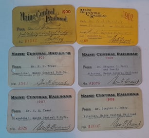 Maine Central Railroad Annual Passes (6) 1900 - 1908