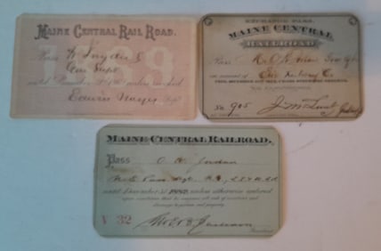 Maine Central Railroad Passes (3) 1869, 1872, 1882