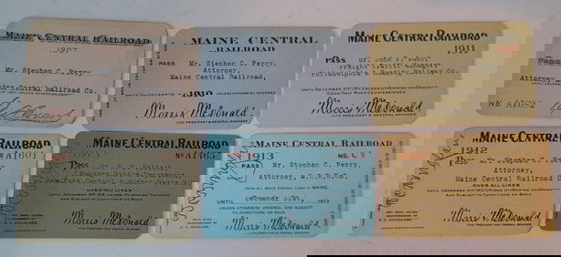 Maine Central Railroad Annual Passes (6) 1907 - 1913