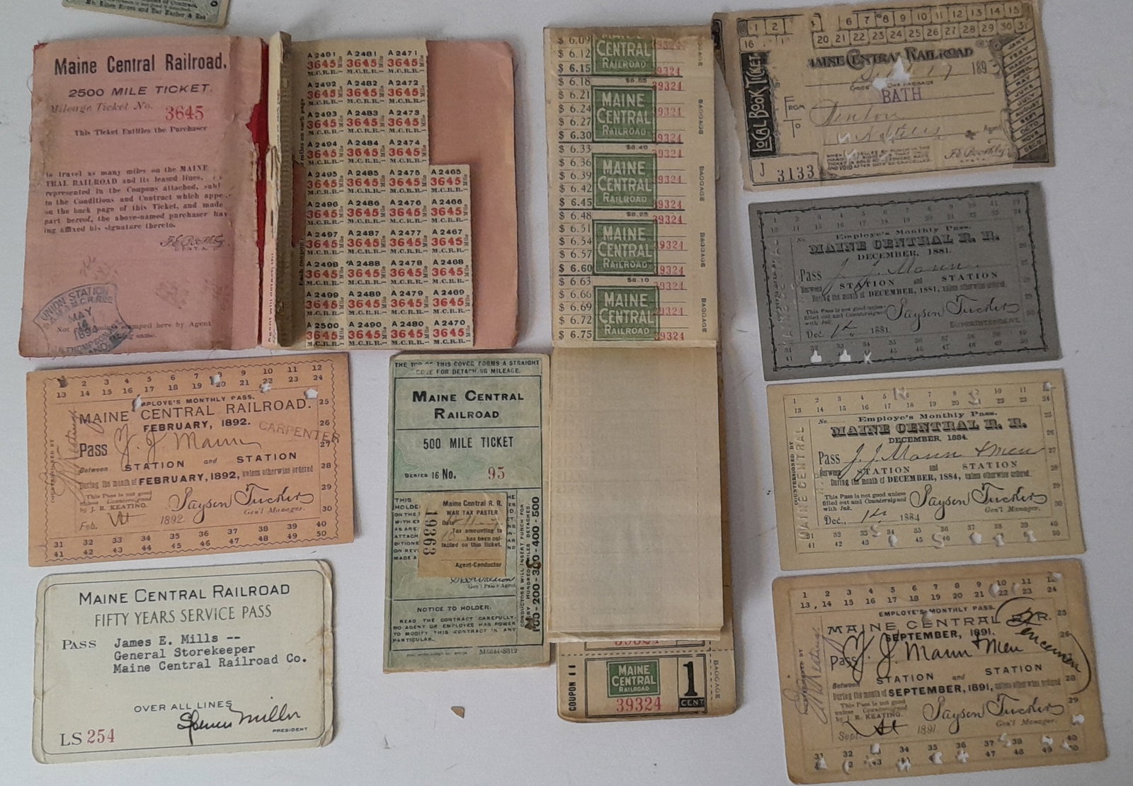 Maine Central Railroad Passes & Tickets: Maine Central Railroad passes, tickets and other paper items. Nice variety with several employee monthly passes. Condition varies quite a bit.
