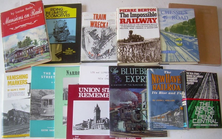 Railroad Books - lots of New England: A nice collection of Railroad books. The New England titles are: "Vanishing Markers" (B&M), "Blue Hills St Ry", "Narrow Gauge" (BRB&L), Logging in the White Mountains, "Union Station Remembered", "Blu
