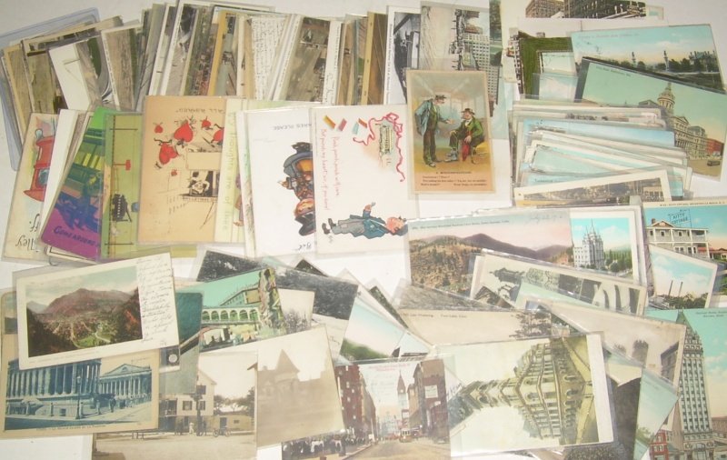 150+ Post Cards: Trolleys, Views, etc.: A nice group of postcards that includes many that were purchased for the RPO (Railway Post Office) cancellations. This group is "unpicked" from the William Young Estate. The group includes: 75 Trolley