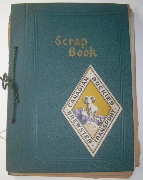 1930s Scrapbook Boston - Rockies, Menus +: A fairly thick original scrapbook for a trip from Boston to the Canadian Rockies. The material is dated 1936. Included are: Menus, Schedules of the trains taken, Tickets, Concert Programs, Side trip f