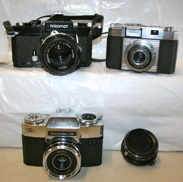 Cameras: Lot of 3 Cameras (Zeiss Icon Contaflex 126, Contina, Nikon Nikomat w/ accs)