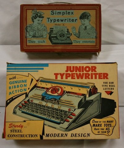 2 Jr Typewritter Toys: Jr Typewriter Toys, original Boxes, Simplex Model R & Marx Jr Typewriter