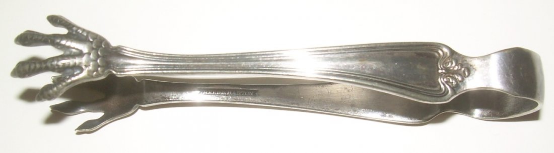 Illinois Central Silver Sugar Tongs: Made by Reed and Barton with ornate claws. Measure 4 1/2".
