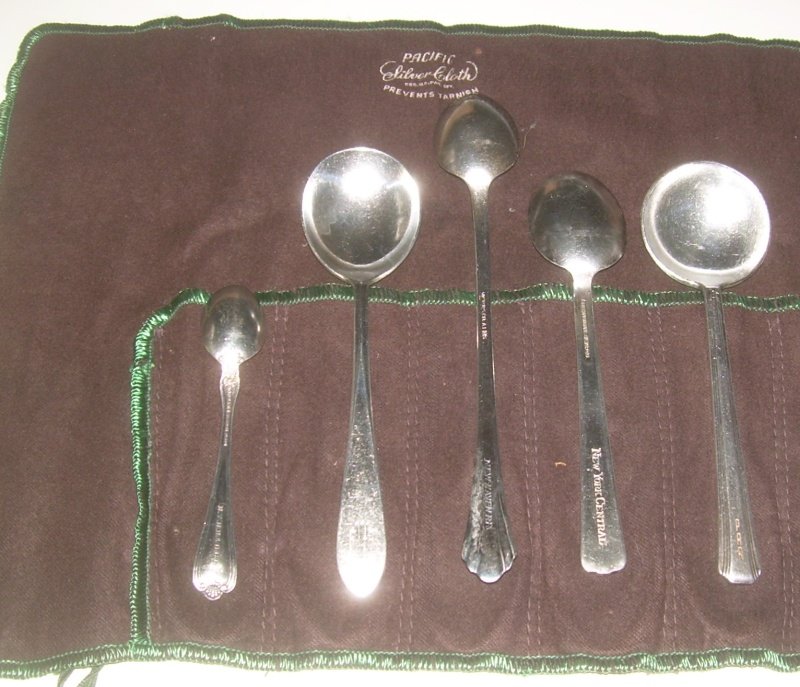 Northeast Dining Car Silver: NYNH&H, NYC, PRR: A no-tarnish cloth storage bag is included. 3 New Haven pieces in different patterns: demi spoon (Gorham), bouillon spoon (International), iced tea (Victor). New York Central tea spoon (International)
