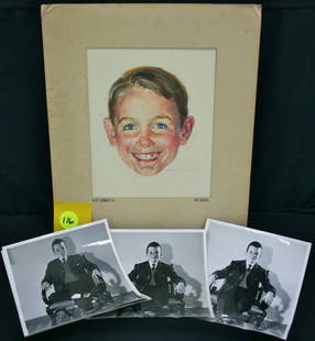 Robert Childress Original Works "Dick": Watercolor "Dick" w/model photographs. This was the boy who modeled as "Dick" in the Dick & Jane reading books along with an envelope of 5 b/w modeling photos.