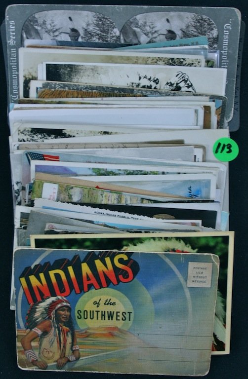 Postcard Lot: Apx 140 pcs. Indians, Postcards, Stereo views, etc