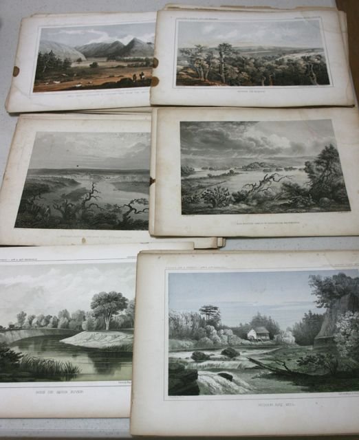 Lithographs from US PRR survey: Lithographs from US PRR Exposition survey, gen. report, Saronny & Knapp Litho. Co. NY, colored & B&W, Western scenes, aprox. 33