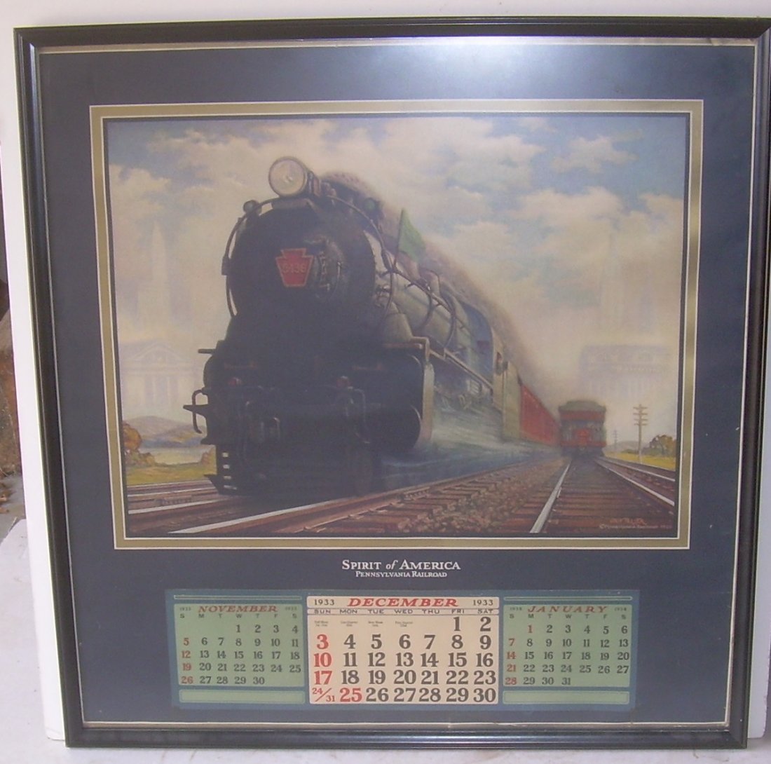 * Pennsylvania Railroad Calendar 1933 Framed Oct 11, 2014 Brookline