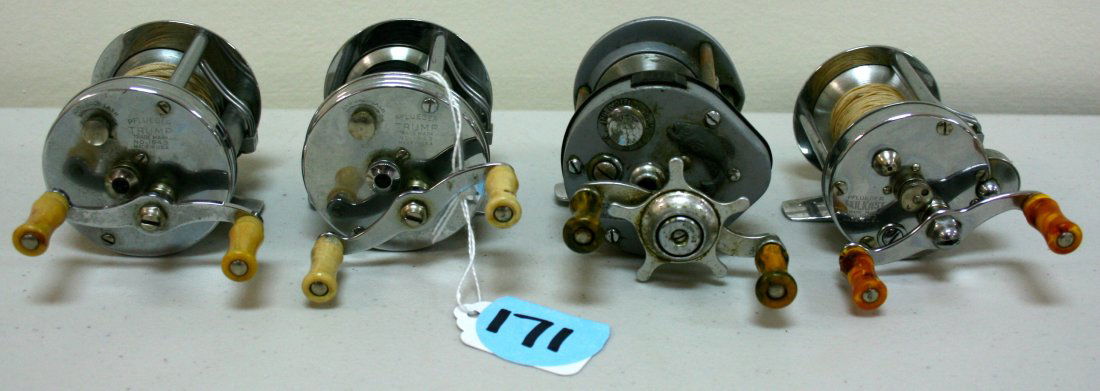 Four Casting fishing Reels: Four Casting fishing Reels, One Pflueger Supreme, fishing reel; One Pflueger Trump No.1943 Jewelled, fishing reel; One Pflueger Skilkast No.1953, fishing reel; And One Pflueger Trump No.1943 Jewelled,