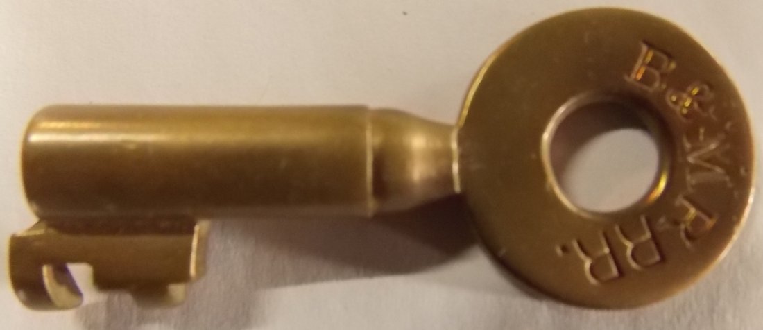 Burlington & Missouri River Railroad Switch Key: A wonderful key from the B&MR RR. It's got a very fancy bit and a fine tapered barrel. There is no specific designation so I'll assume it's a switch bit. This road is not in the original Key Lock & La