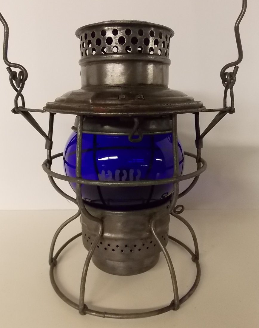 Pennsylvania Railroad Lantern Blue Etched Globe