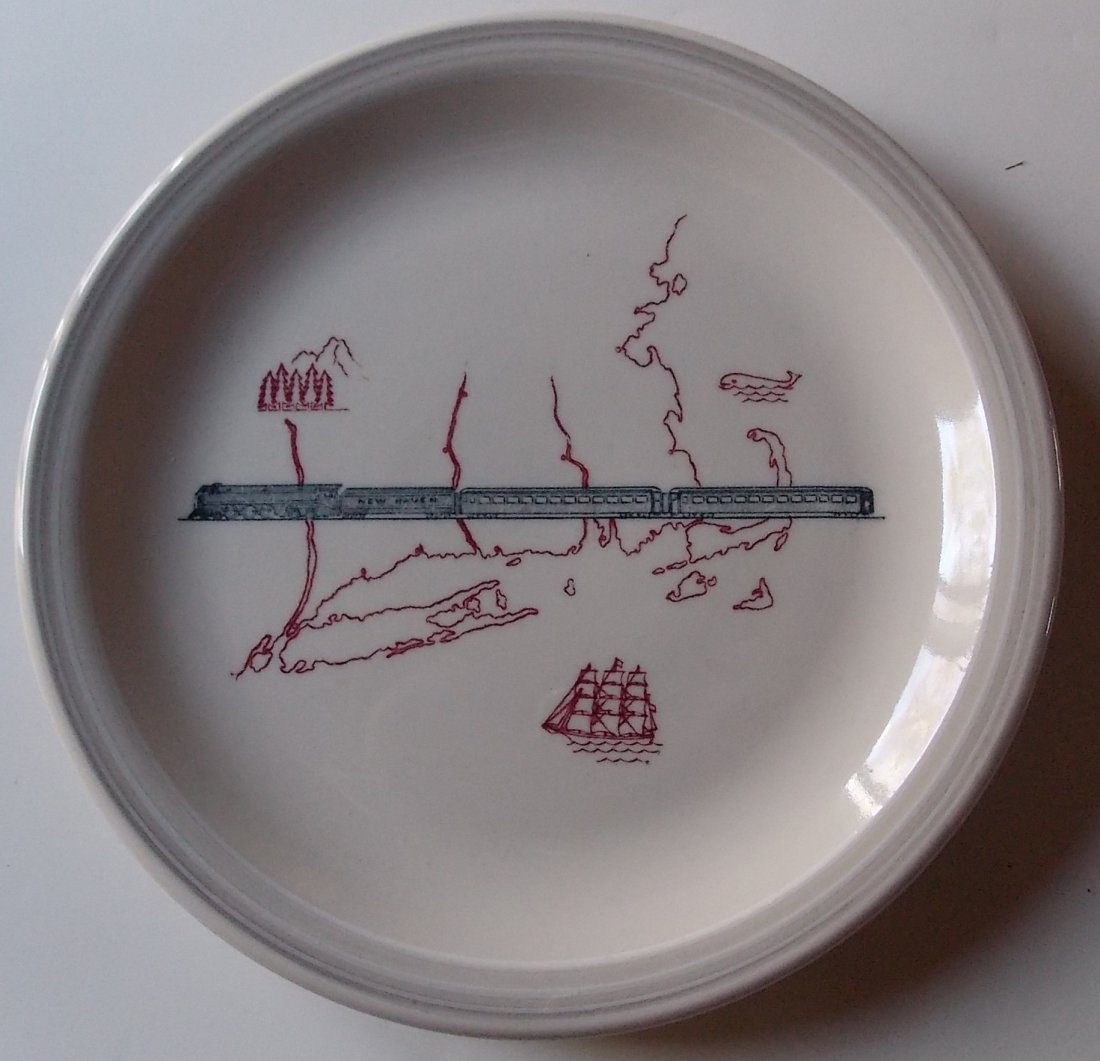 New Haven Railroad “Merchants” Lunch Plate: This New York New Haven & Hartford Railroad china plate measures 8 1/4” in diameter This is the “Merchants” pattern and it was used on the New Haven Merchants Limited “Grill Cars”. The front
