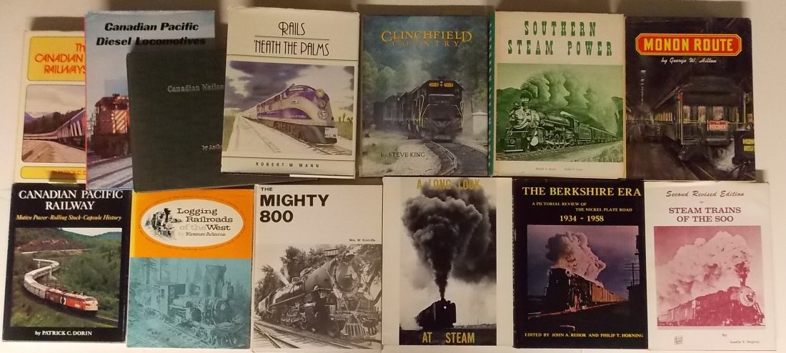 Railroad Books (13) Hardcovers: Some nice titles in this group of 13 hardcover books: Southern Steam Power, Clinchfield, Rails 'Neath the Palms, Monon Route, 4 on Canada, The Mighty 800, Steam trains of the Soo, more.