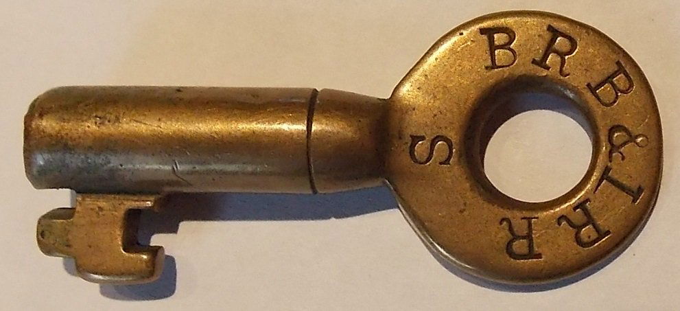 Boston Revere Beach & Lynn Railroad Switch Key: A hard to find narrow gauge line switch key. You just don't see switch keys from the BRB&L RR. Very nice markings. The reverse is blank.