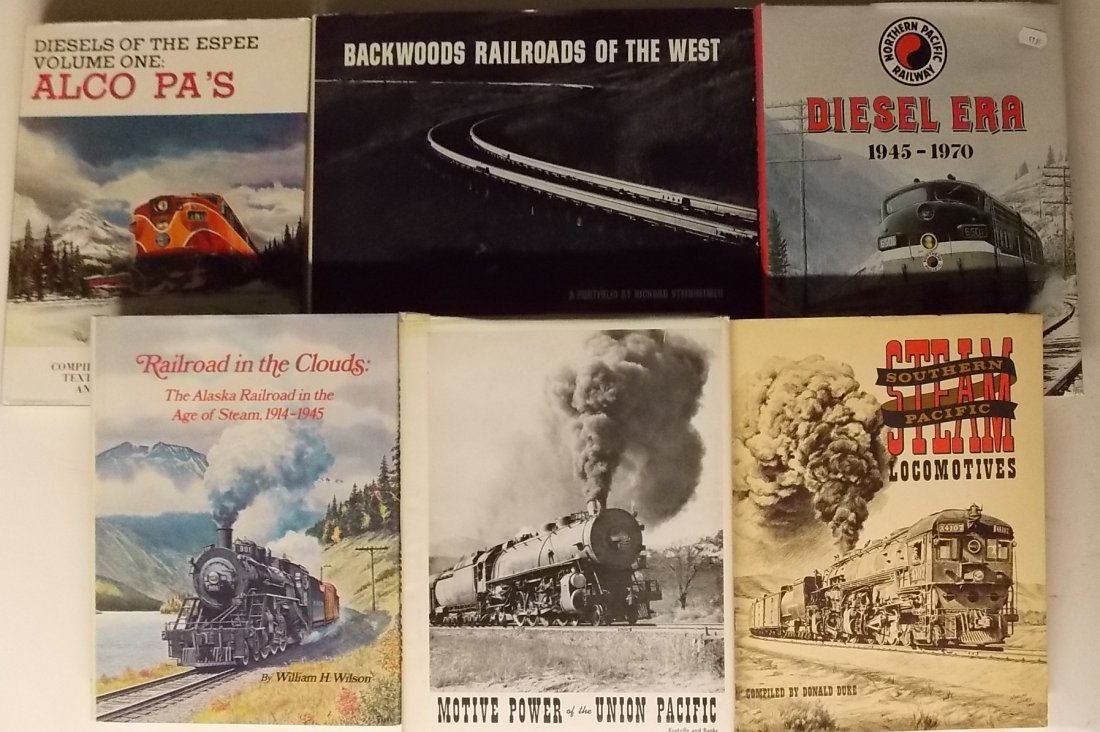 Train Books: Locomotives, the West: 6 books: Diesels of the EsPee vol #1 Alco PA, Back Woods Railroad, Northern Pacific Diesel Era (still in shrink wrap), Railroad in the Clouds (Alaska), Motive Power of the Union Pacific (3rd printing 