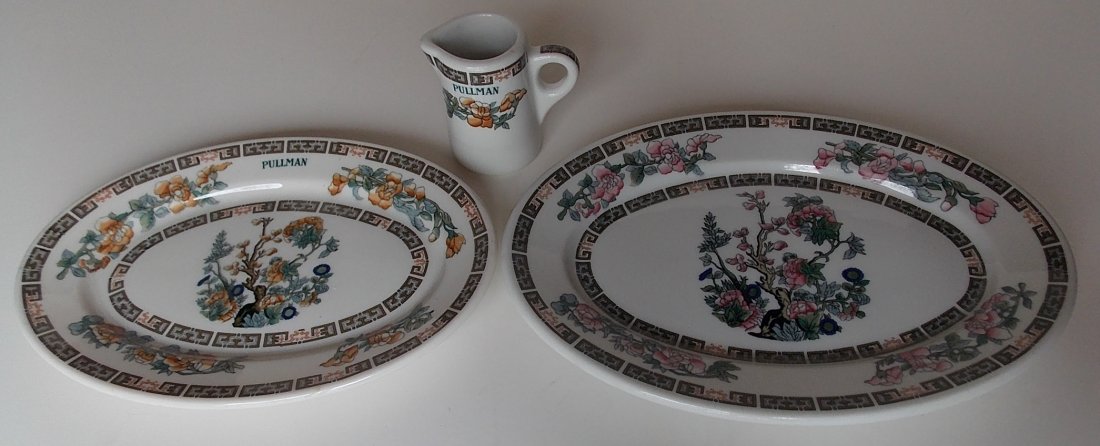 Pullman & New Haven Indian Tree China (3): A group of Indian Tree pattern china that really shows in one place the difference in the designs used. There seems to be confusion about the differences so this lot puts that to bed. The Pullman patt