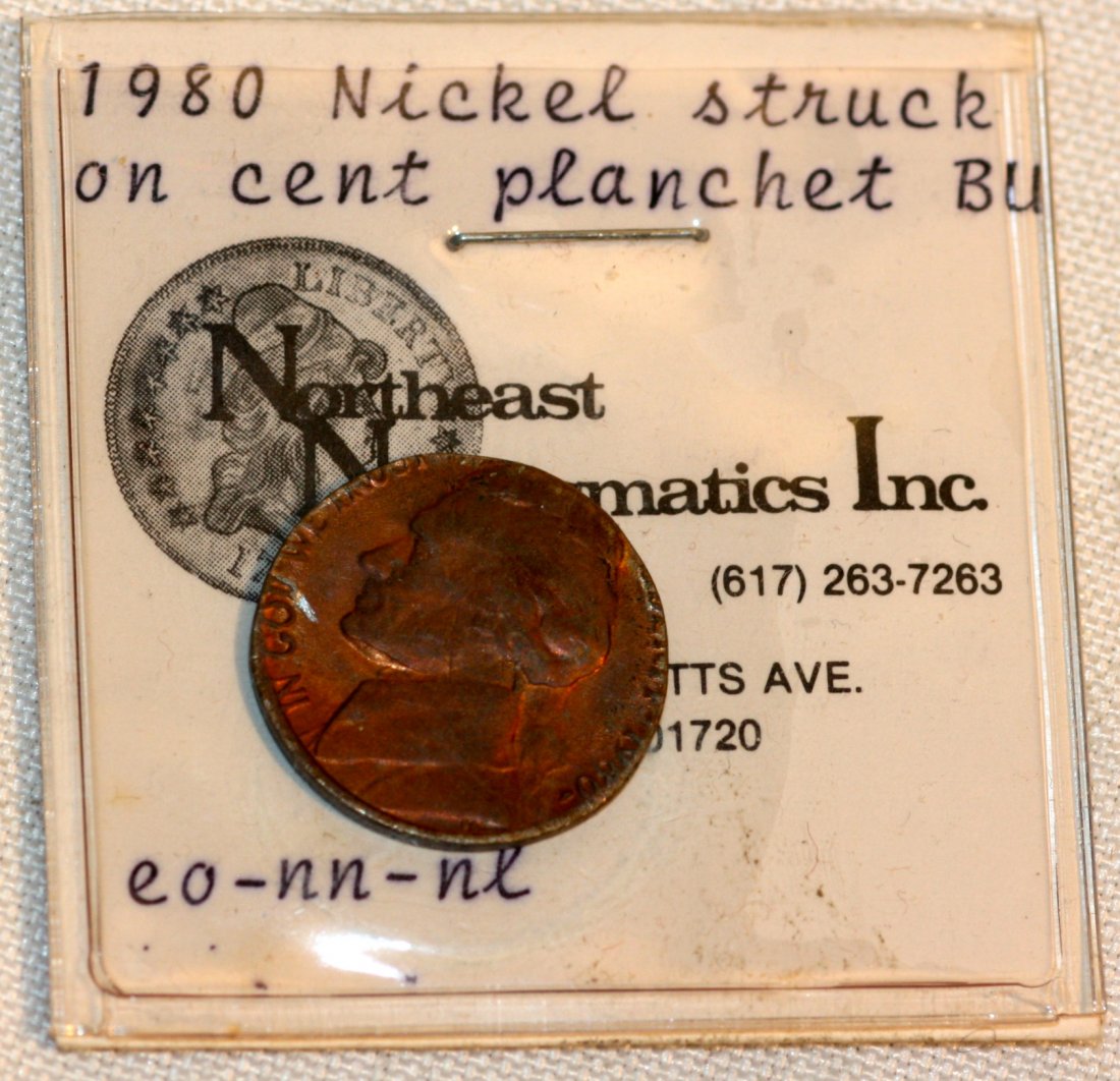 Coin 1980 nickel on cent planchet: 1980 Nickle Struck on cent planchet, graded BO by original seller not guarenteed