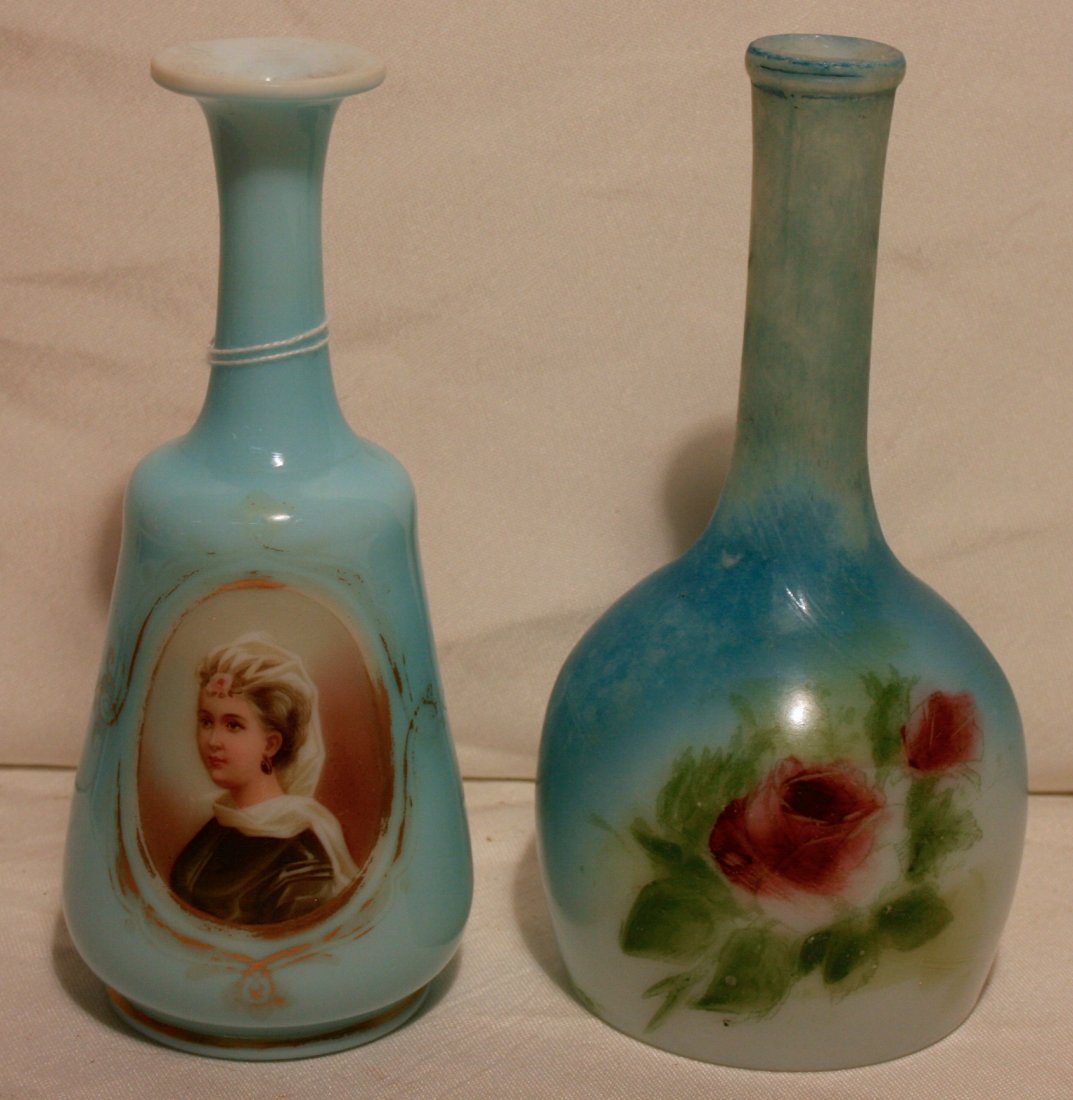 Barber Bottles: Two Barber Bottles, blue (1 with portrait)