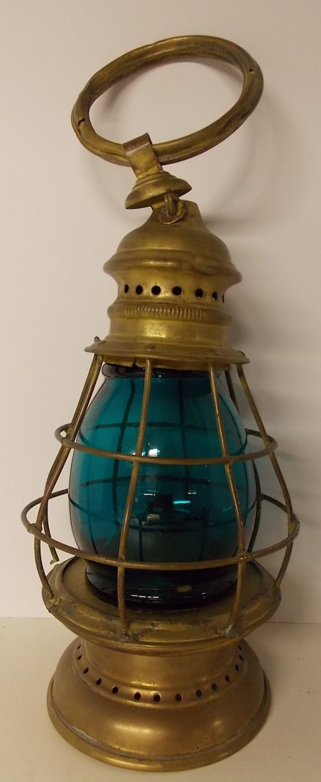A. French Brass Lantern Green Fixed Globe Fire Railroad (1 of 7)
