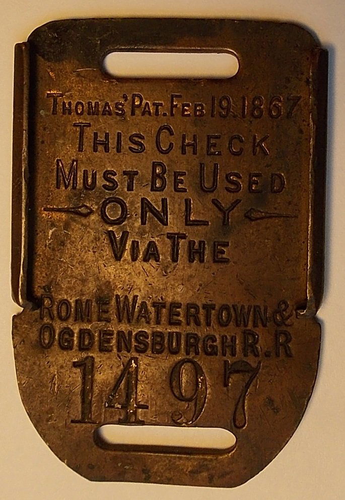 Rome Watertown & Ogdensburg RR Brass Baggage Tag (1 of 2)
