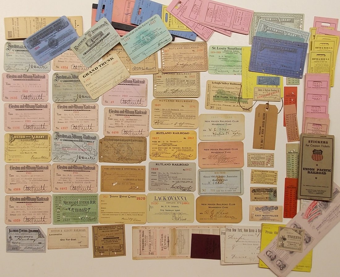 Mixed Passes and Tickets: A large group of tickets, annual passes, trip passes, seat checks, baggage tags, more. A lot of material in one lot