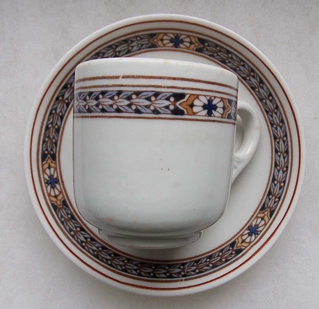 Pennsylvania Railroad "Purple Laurel" Demi Set: Purple Laurel can vary a lot depending on who manufactured it. This set is mis-matched but looks really good together. The cup is Shenango and the saucer is Scammell's.