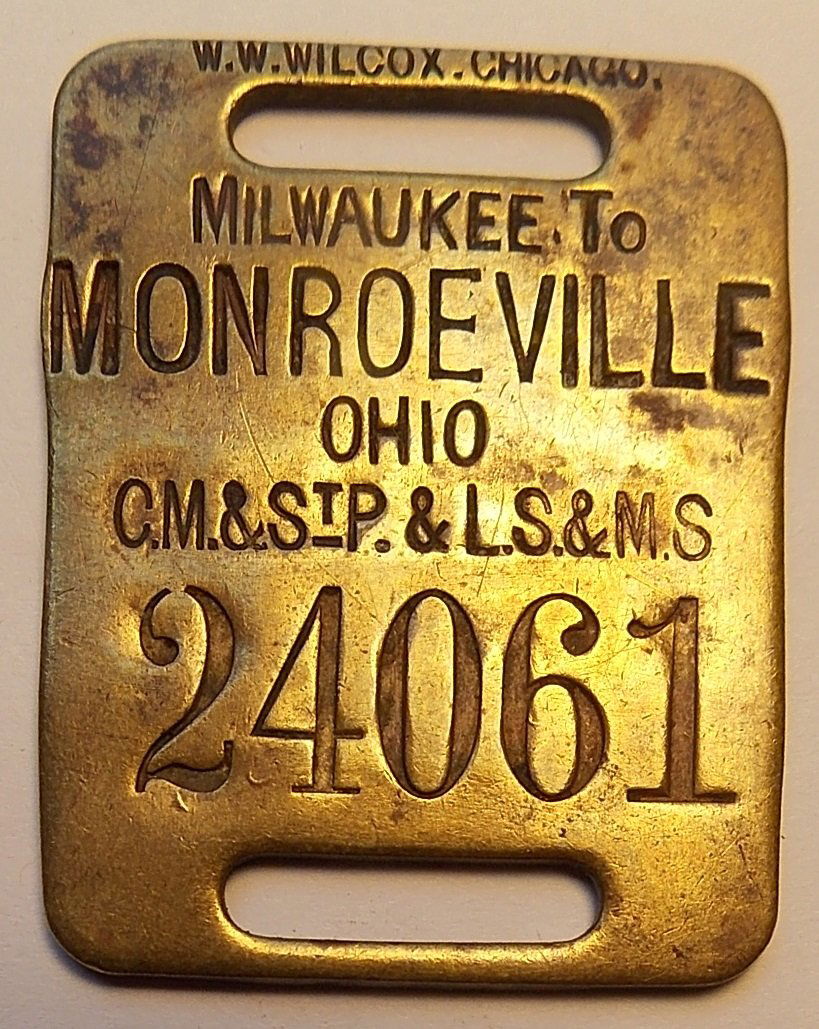 Milwaukee Brass Baggage Tag to Monroeville, Ohio (1 of 2)