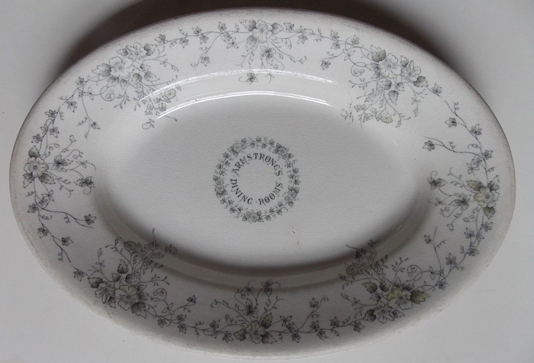 Armstrong Dining Service China Platter: This is a very old piece of china. Armstrong operated dining rooms in New England and these pre-dates the northern New England dining cars that did not exist until 1906. This piece looks like it is wa