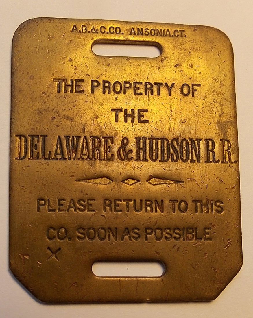 Delaware & Hudson Railroad Brass Baggage Tag (1 of 2)