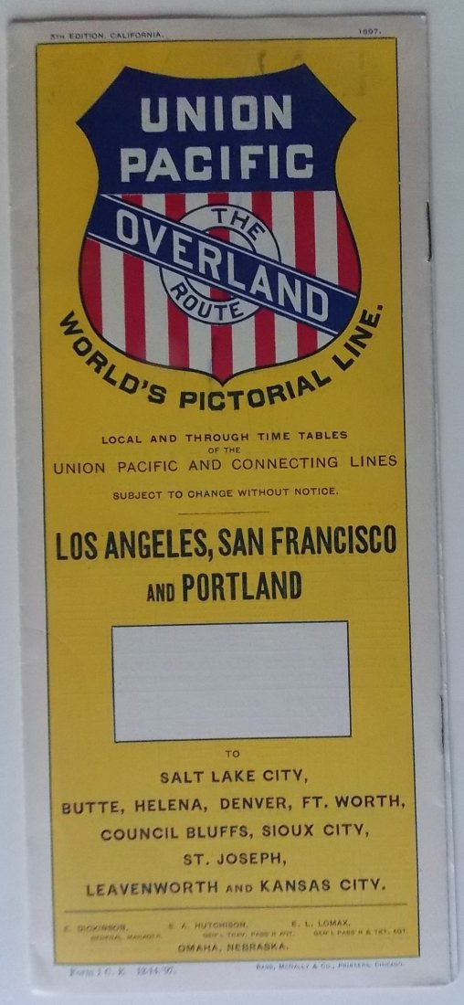 Union Pacific Railroad 1897 Timetable (1 of 2)