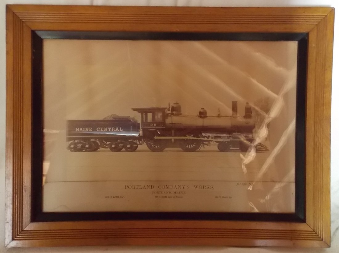 Maine Central Locomotive #98 Photograph: The Maine Central Railroad ordered locomotive #98 from the Portland Company and it was delivered in 1889. It's a standard "American" style with 4-4-0 wheel arrangement. It's a Portland Company product