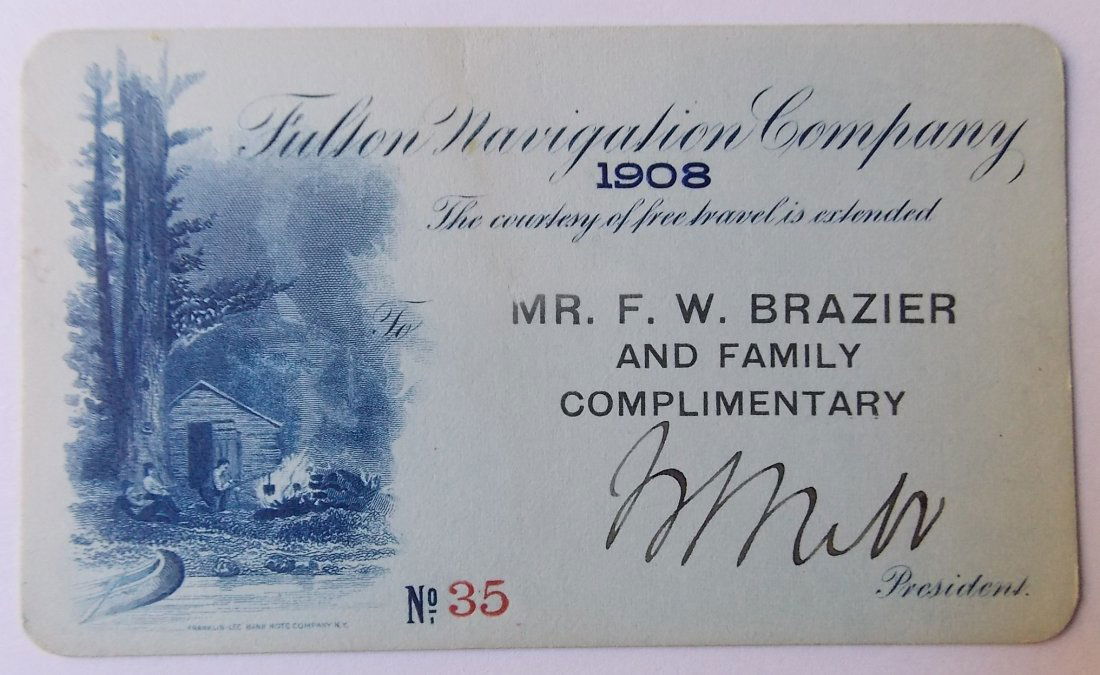Fulton Navigation Co 1908 Annual Pass Adirondacks (1 of 2)