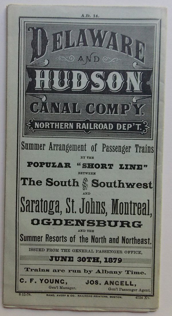 Delaware & Hudson Canal Company Timetable 1879 (1 of 3)